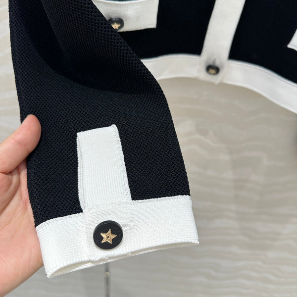 CD Round Neck Cardigan Jacket Black Wool Cotton