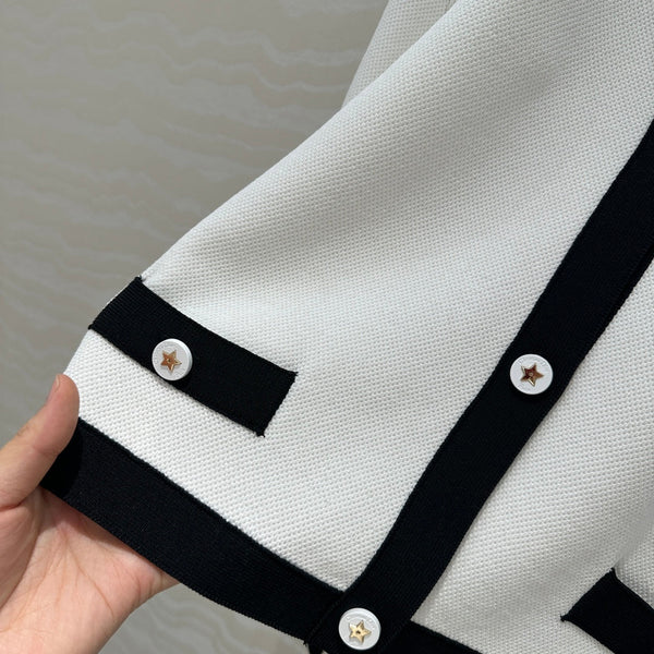 CD Round Neck Cardigan Jacket White Wool Cotton