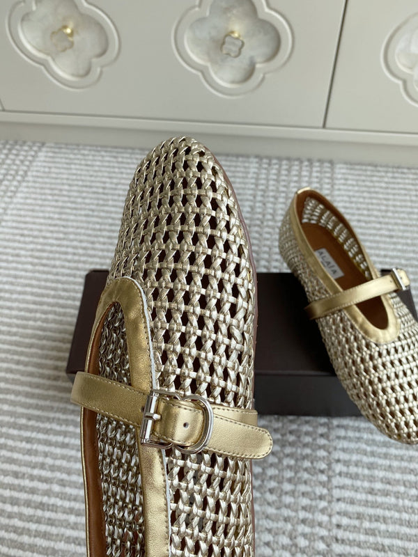 Alaia Women's Ballet Flat Gold Lambskin 291053