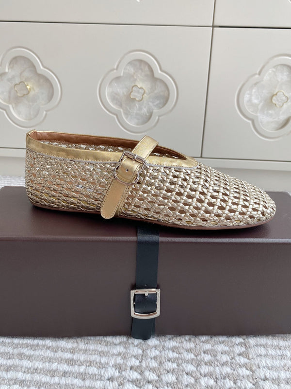 Alaia Women's Ballet Flat Gold Lambskin 291053