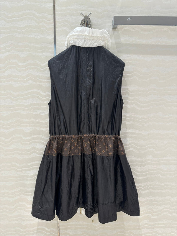 LV Classic Monogram patchwork Contrast Design Dress Black White Polyester