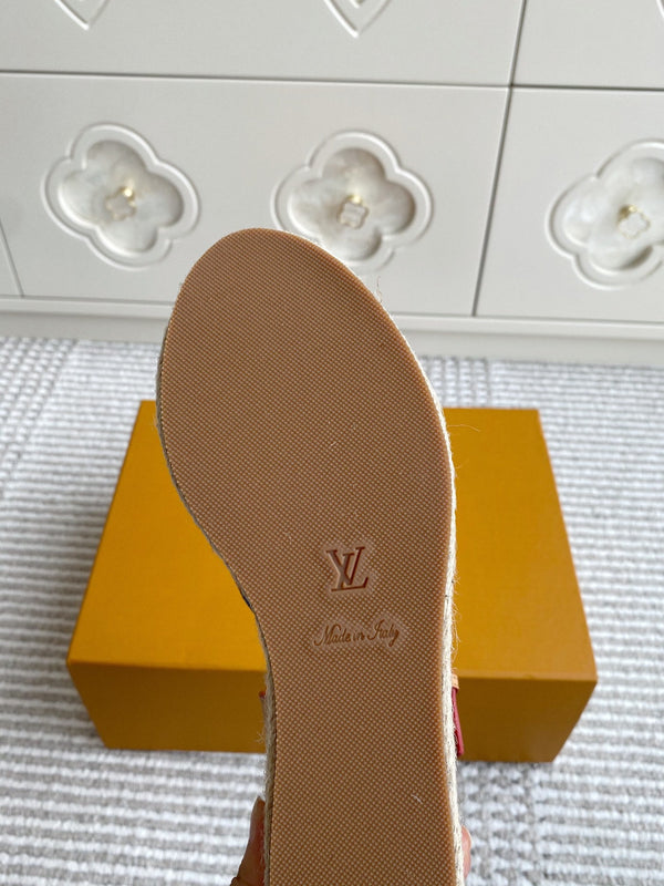 LV Blue Denim Monogram Wedge Sandals 7.5cm Blue Sheepskin Lining 291579