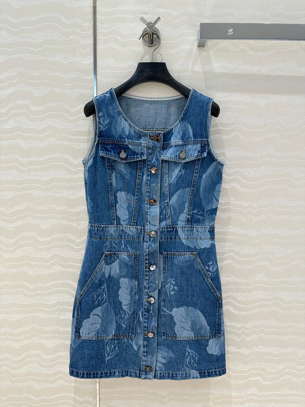 Fendi Flower Vest Dress Blue cotton