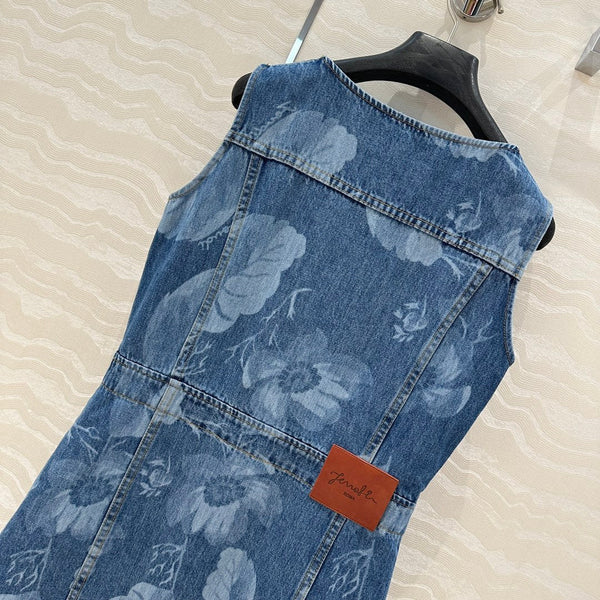 Fendi Flower Vest Dress Blue cotton