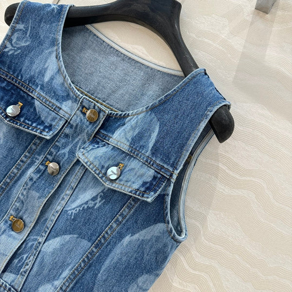 Fendi Flower Vest Dress Blue cotton