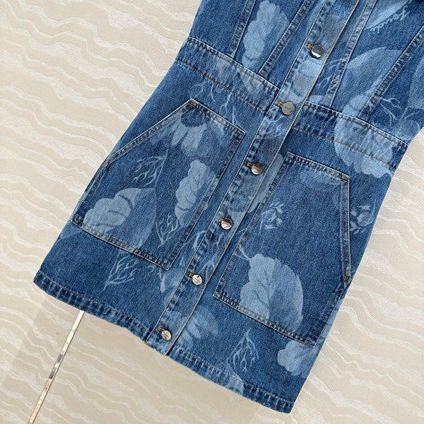 Fendi Flower Vest Dress Blue cotton