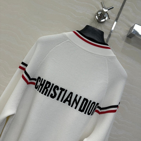 CD Knitted Zipper Jacket White Rayon Polyester