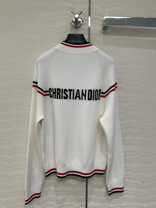 CD Knitted Zipper Jacket White Rayon Polyester