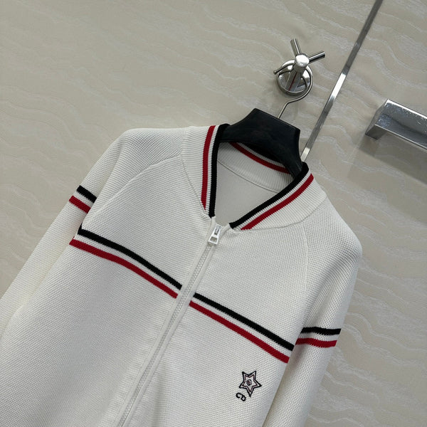 CD Knitted Zipper Jacket White Rayon Polyester