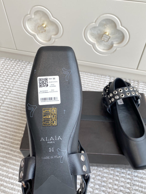 Alaia 25 Biker Ballet Flats Black Calfskin 291055