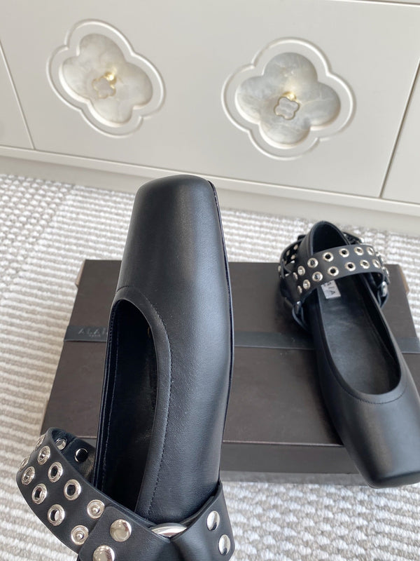 Alaia 25 Biker Ballet Flats Black Calfskin 291055