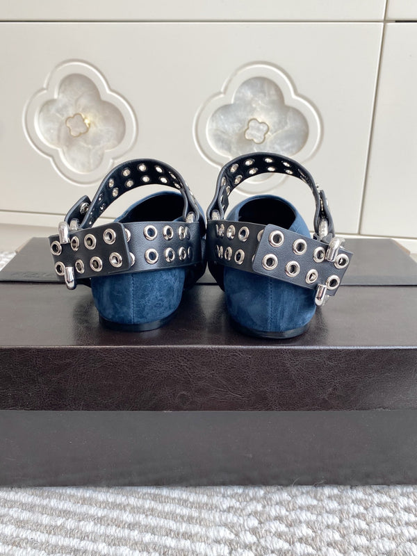 Alaia 25 Biker Ballet Flats Blue Suede 291056