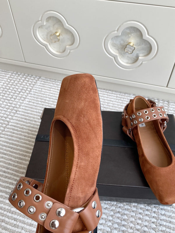 Alaia 25 Biker Ballet Flats Brown Suede 291057