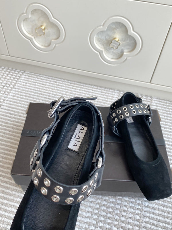 Alaia 25 Biker Ballet Flats Black Suede 291058