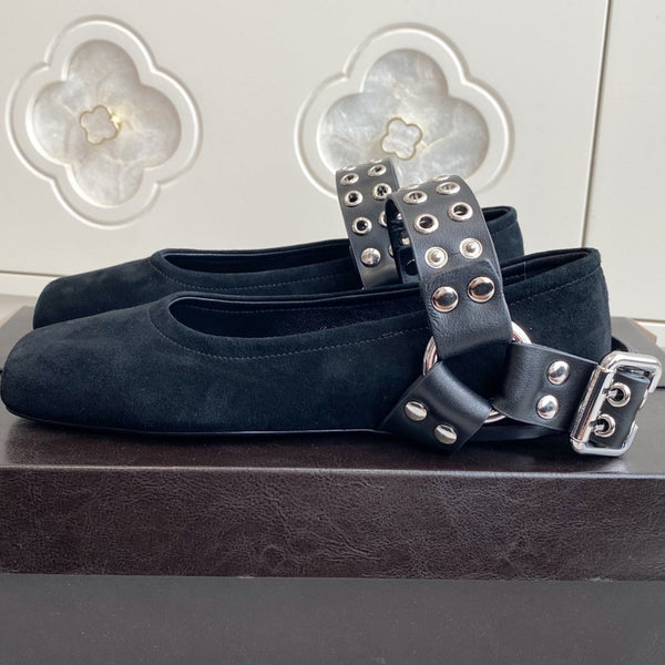 Alaia 25 Biker Ballet Flats Black Suede 291058