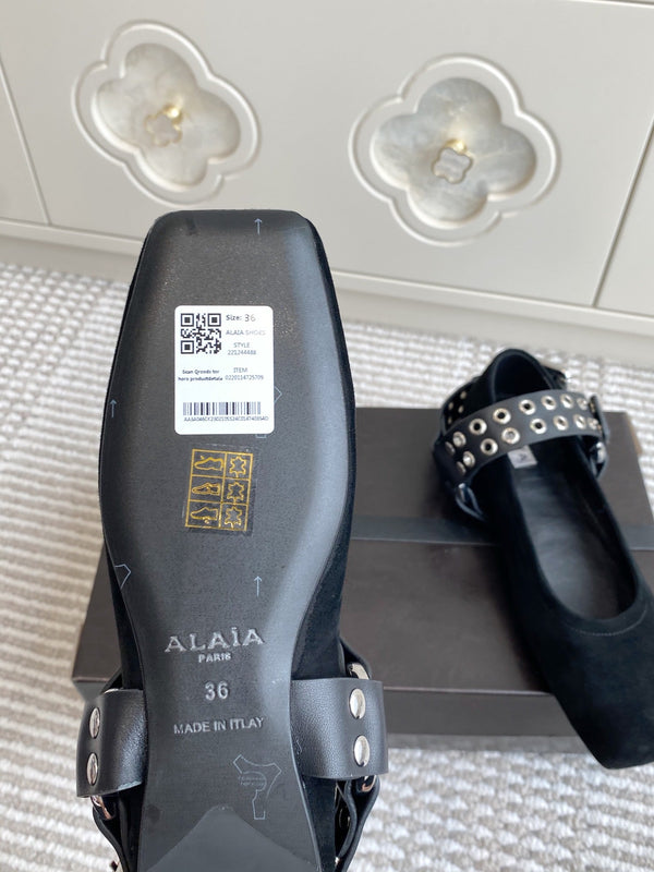 Alaia 25 Biker Ballet Flats Black Suede 291058