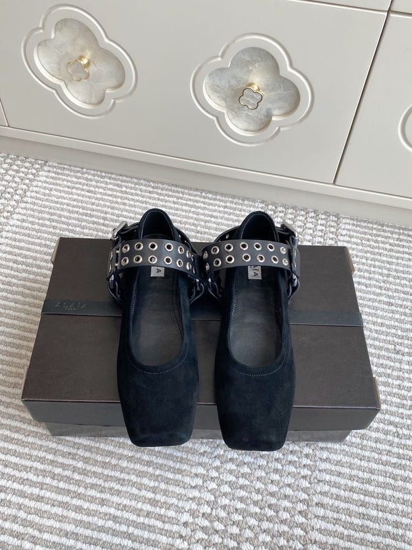 Alaia 25 Biker Ballet Flats Black Suede 291058