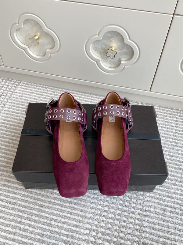 Alaia 25 Biker Ballet Flats Purple Suede 291059