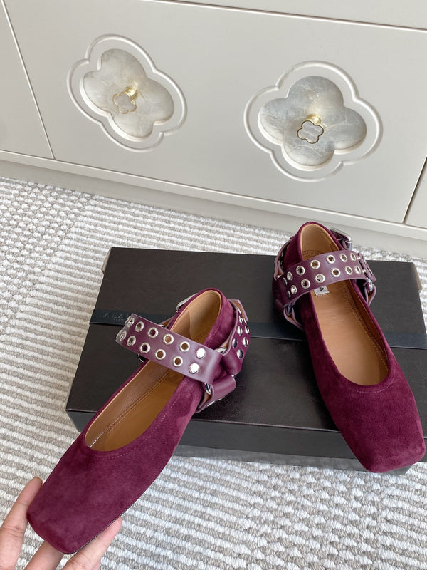 Alaia 25 Biker Ballet Flats Purple Suede 291059