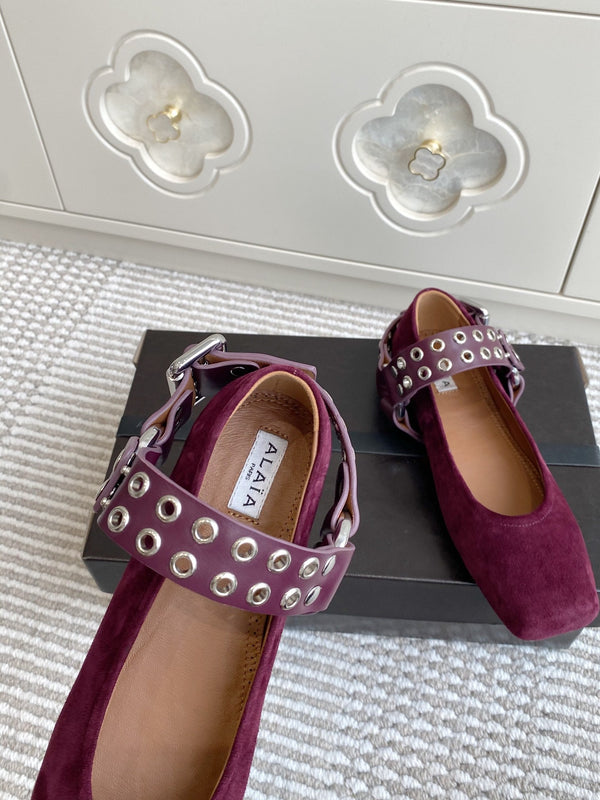 Alaia 25 Biker Ballet Flats Purple Suede 291059
