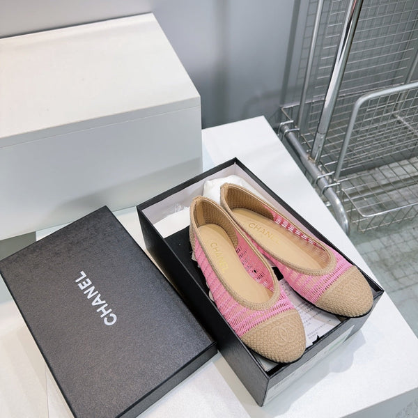 CC 25 Ballet Flat Pink Beige Raffia