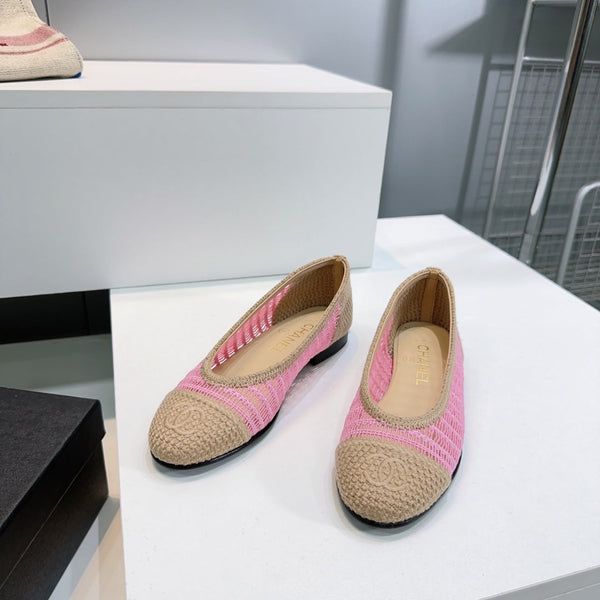CC 25 Ballet Flat Pink Beige Raffia