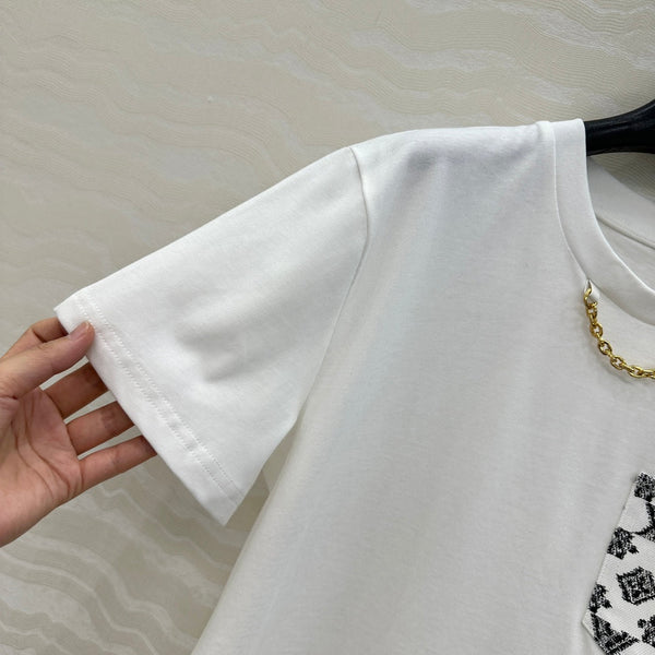 LV 25 Flower Pocket Short-Sleeved Shirt White Cotton