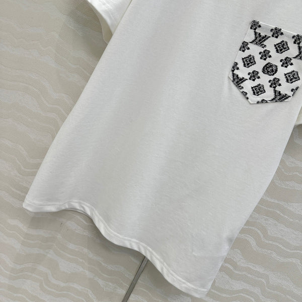 LV 25 Flower Pocket Short-Sleeved Shirt White Cotton