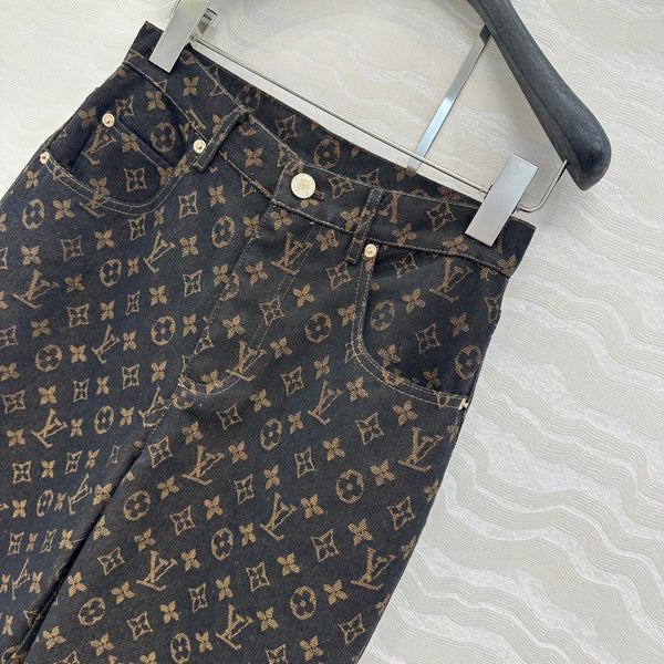 LV 25 Classic Logo Denim Trousers Black Cotton