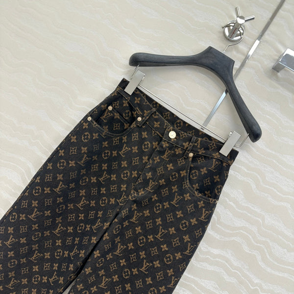 LV 25 Classic Logo Denim Trousers Black Cotton
