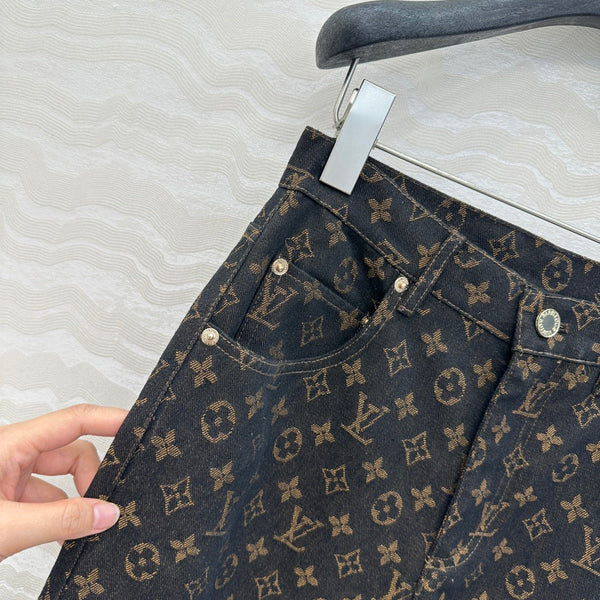 LV 25 Classic Logo Denim Trousers Black Cotton