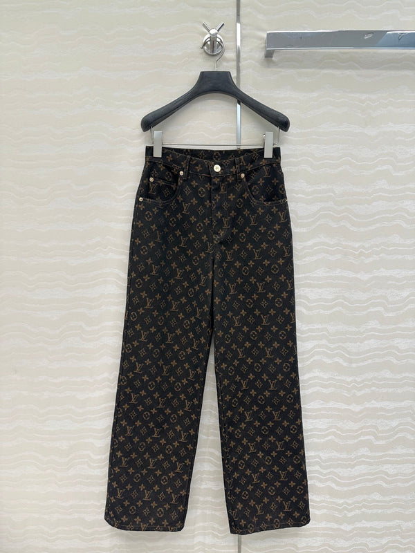 LV 25 Classic Logo Denim Trousers Black Cotton