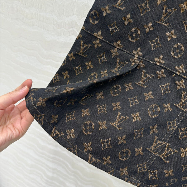 LV 25 Classic Logo Denim Skirt Black Cotton