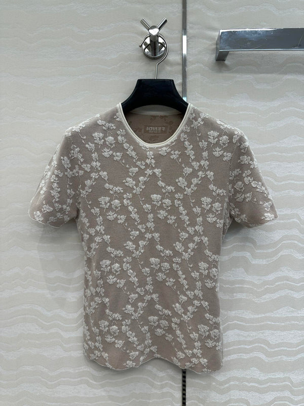 Fendi Knitted Top White Beige Cotton Viscose