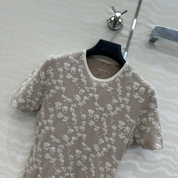 Fendi Knitted Top White Beige Cotton Viscose