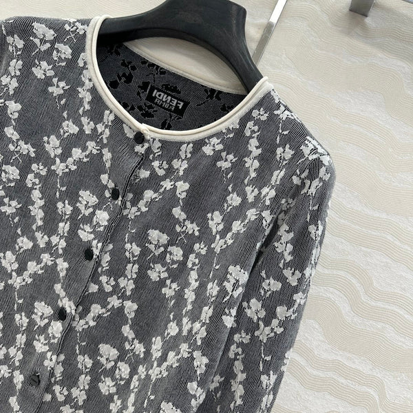 Fendi Knitted Cardigan Dark Gray Cotton Viscose