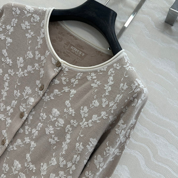 Fendi Knitted Cardigan Beige Cotton Viscose