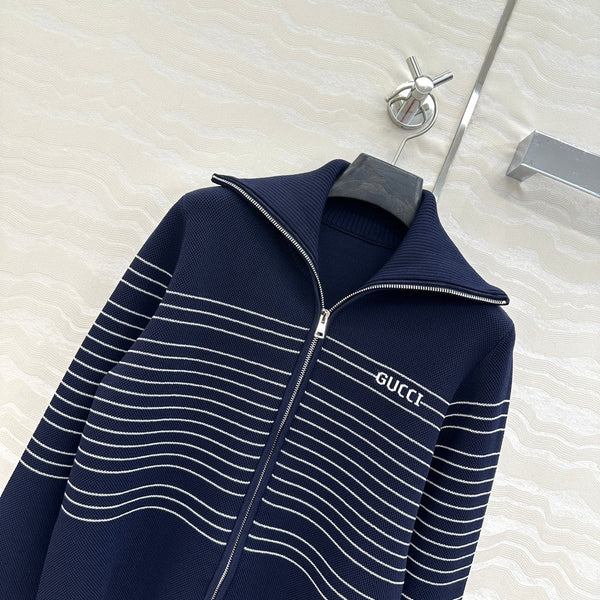 Gucci Knitted Zipper Jacket Dark Blue Viscose