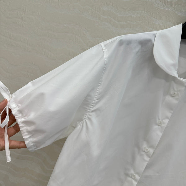 Prada Drawstring Lantern Sleeve Shirt White Cotton