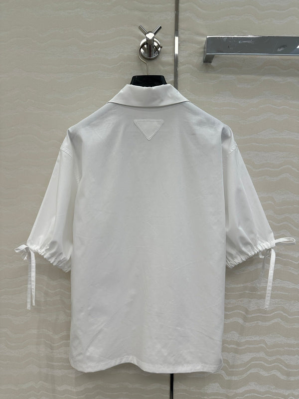 Prada Drawstring Lantern Sleeve Shirt White Cotton