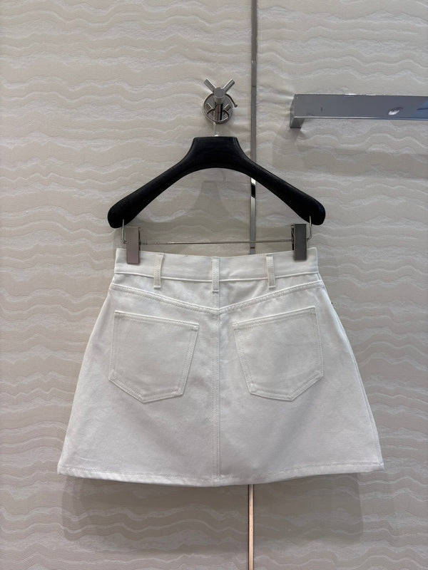 Celine 25 Embroidered Small Flower Skirt White Cotton