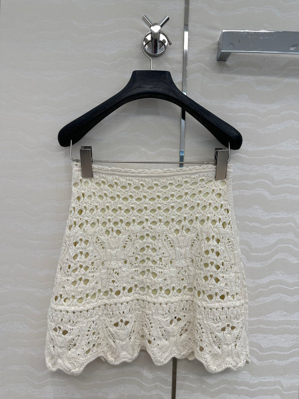 CD Hollow Short Skirt White Cotton Washi