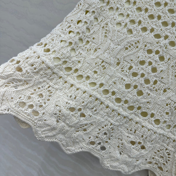 CD Hollow Short Skirt White Cotton Washi