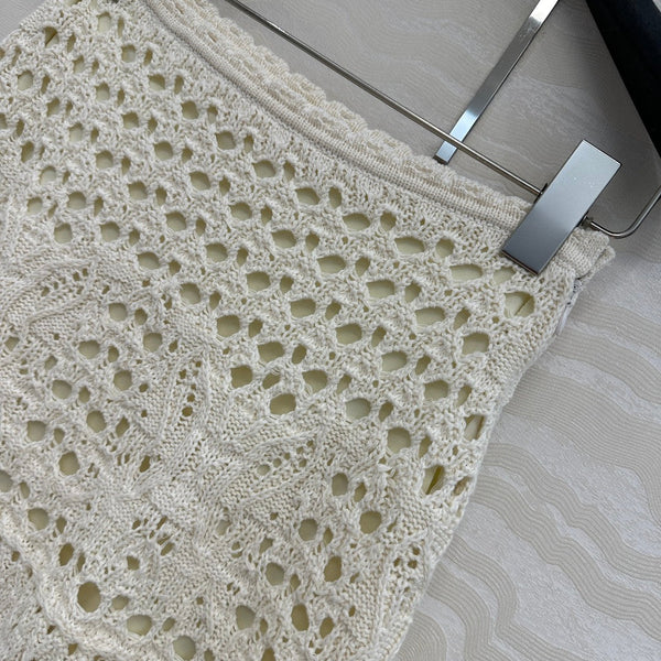 CD Hollow Short Skirt White Cotton Washi