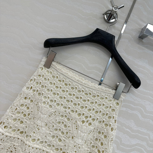 CD Hollow Short Skirt White Cotton Washi