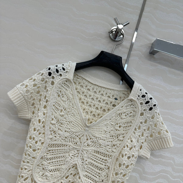 CD Butterfly Hollow Top White Cotton Washi