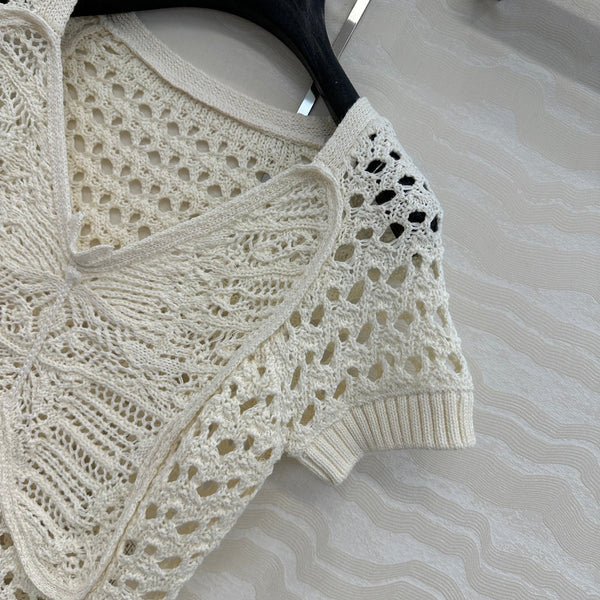 CD Butterfly Hollow Top White Cotton Washi