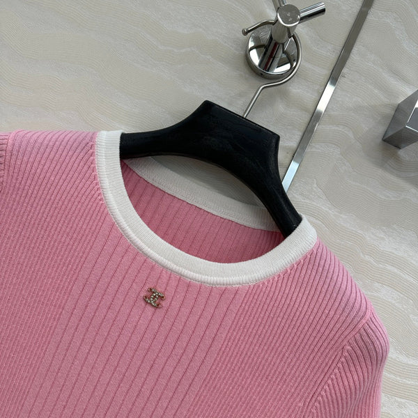 CC Knitted T-Shirt Pink Cotton