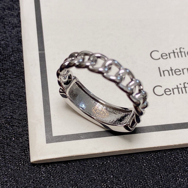 CC  RING LETTER DOUBLE C IN SILVER DIAMOND BLACK EMBOSSED LOGO