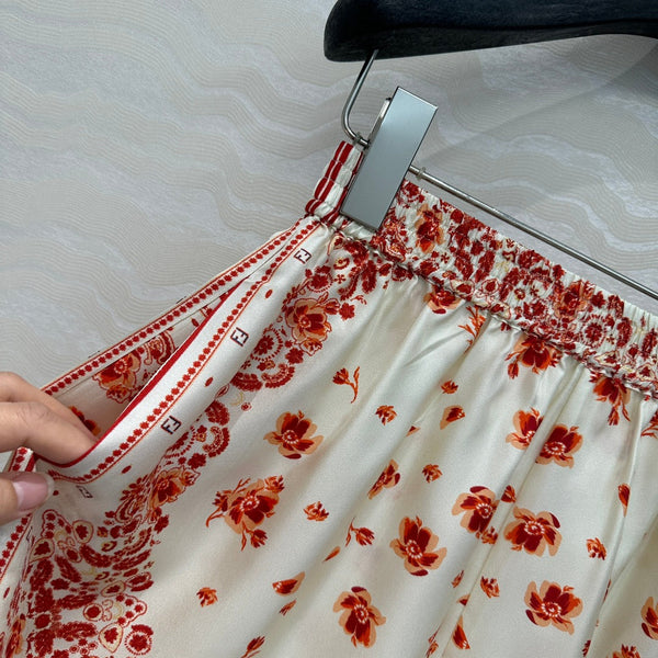 Fendi Flower Short Red Silk